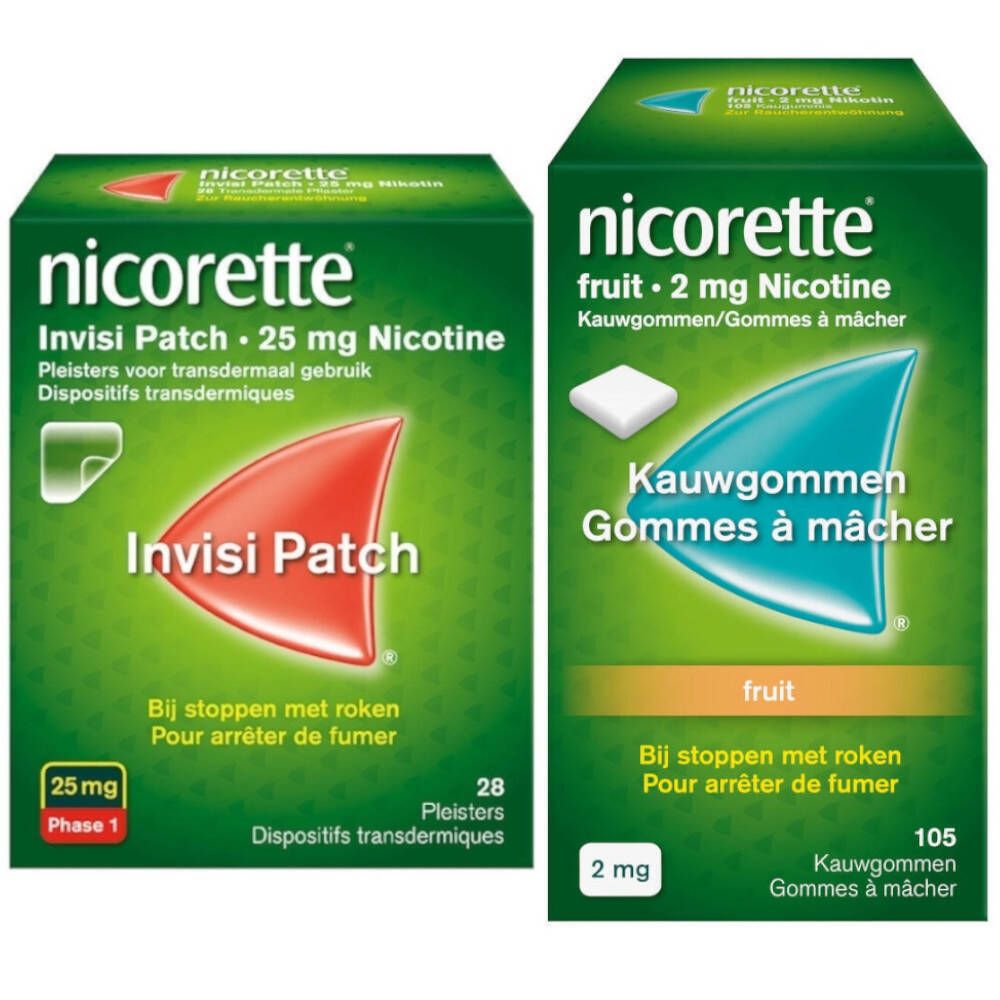 Nicorette® Combi Therapie Invisi Patch 25mg + Fruit Gommes à Mâcher 2mg