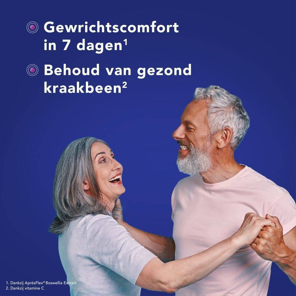 Ouder koppel dat danst. Tekst: Gewrichtscomfort in 7 dagen, Behoud van gezond kraakbeen.