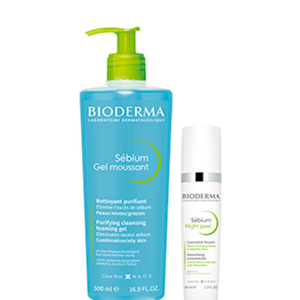 Bioderma Sébium Routine Gel Moussant Nettoyant Purifiant + Night Peel