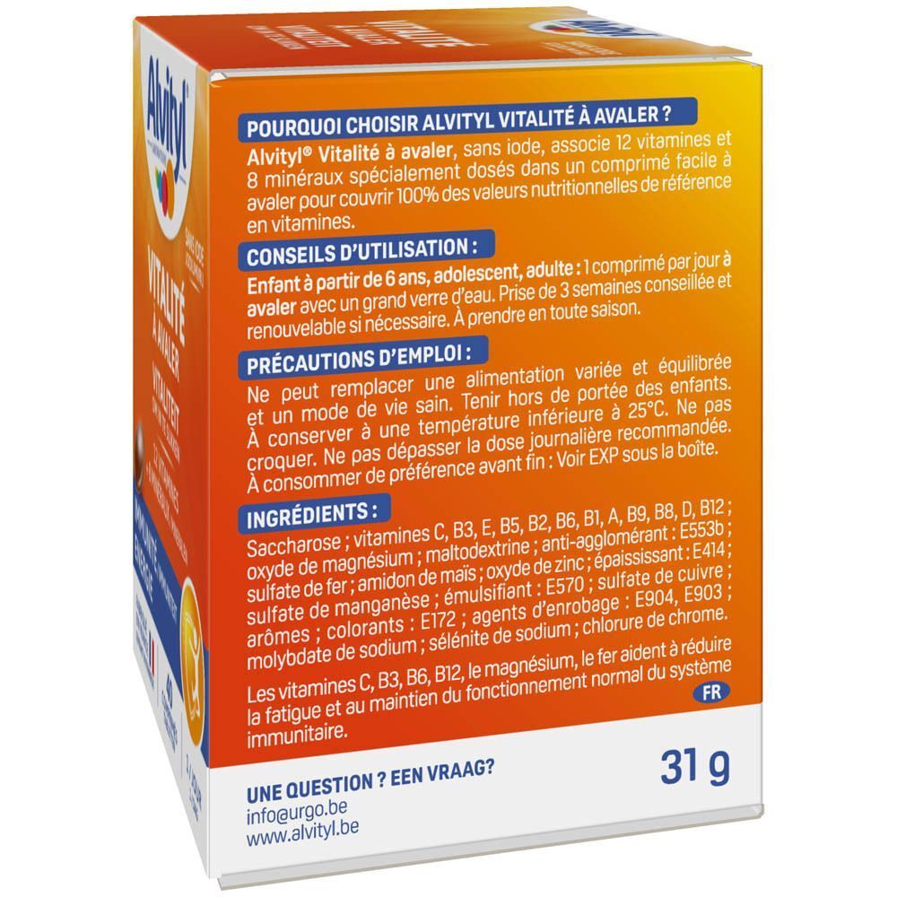 Verpakking met vitaminen en mineralen, voorkant met productnaam en gewicht.