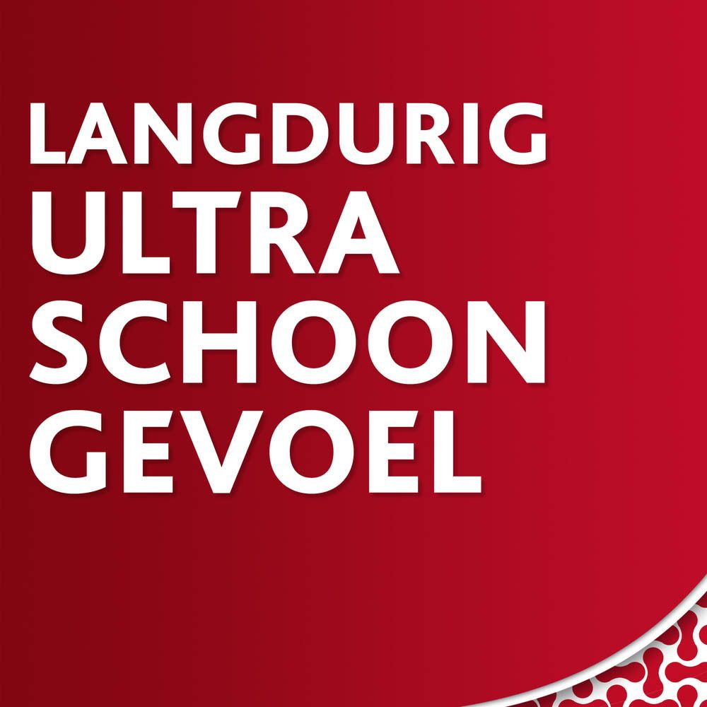 Tekst op rode achtergrond: Langdurig ultra schoon gevoel.