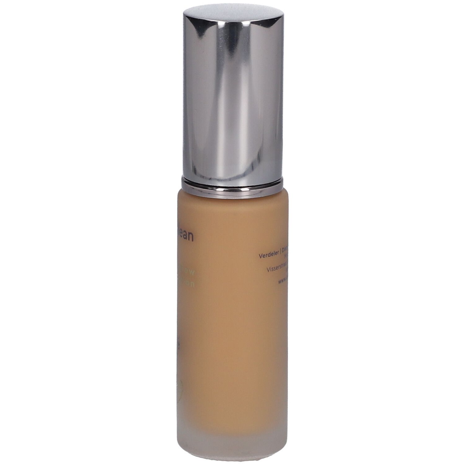 Fond de teint liquide en flacon de verre avec bouchon argenté. Inscription : i.am.klean glow foundation.