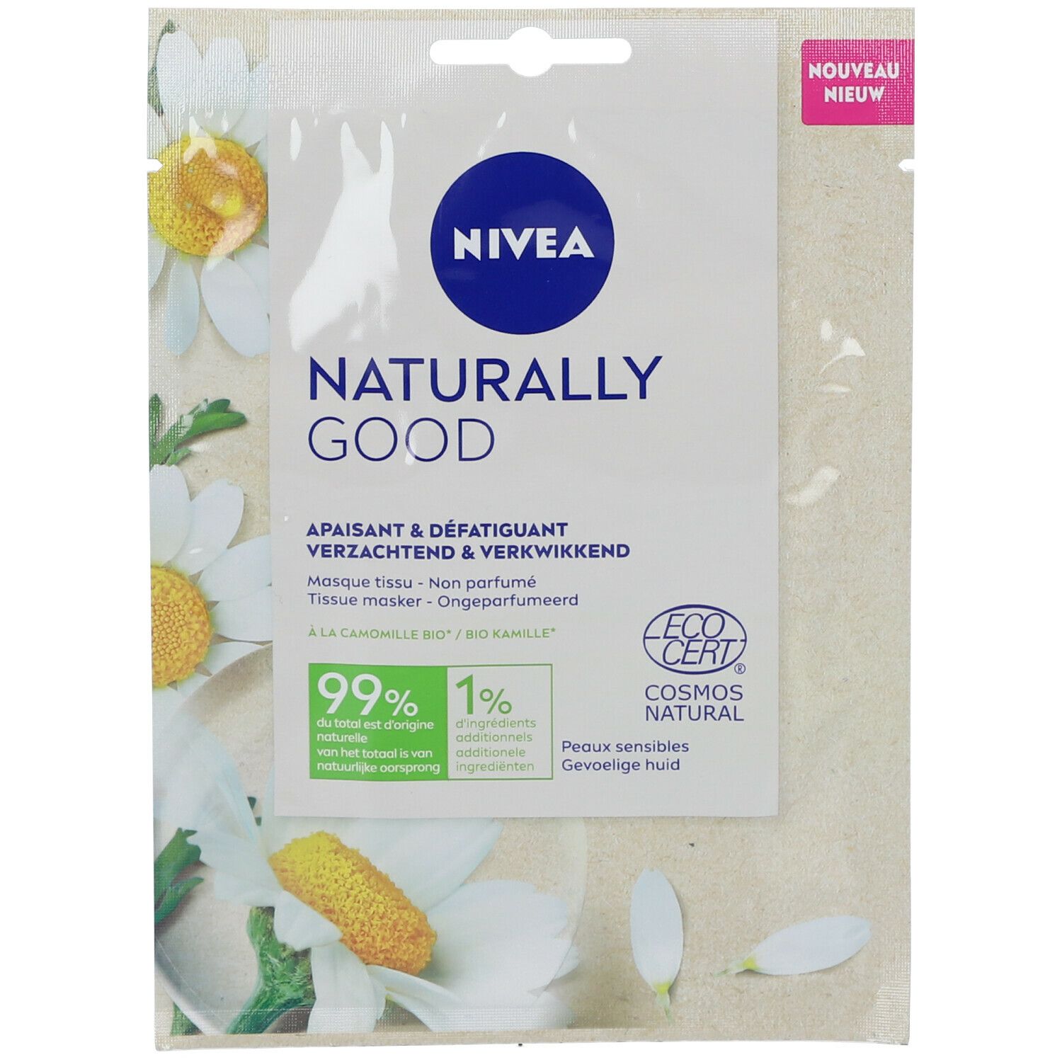 Nivea Naturally Good Masque Tissu Apaisant & Défatiguant à la Camomille Bio