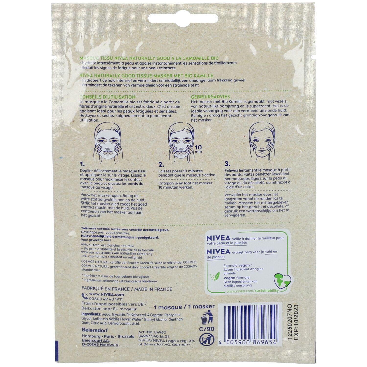 Nivea Naturally Good Masque Tissu Apaisant & Défatiguant à la Camomille Bio