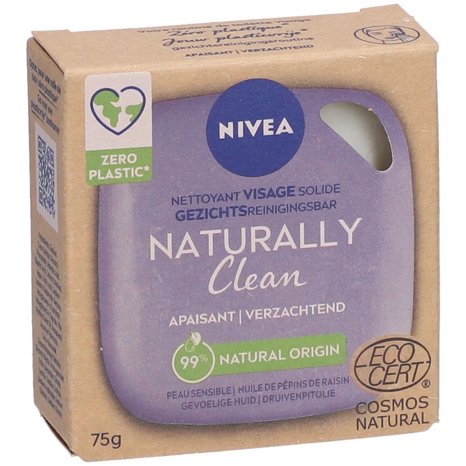 Nivea Naturally Clean Nettoyant Visage Solide Apaisant Peau Sensible Huile de Pépins de Raisin