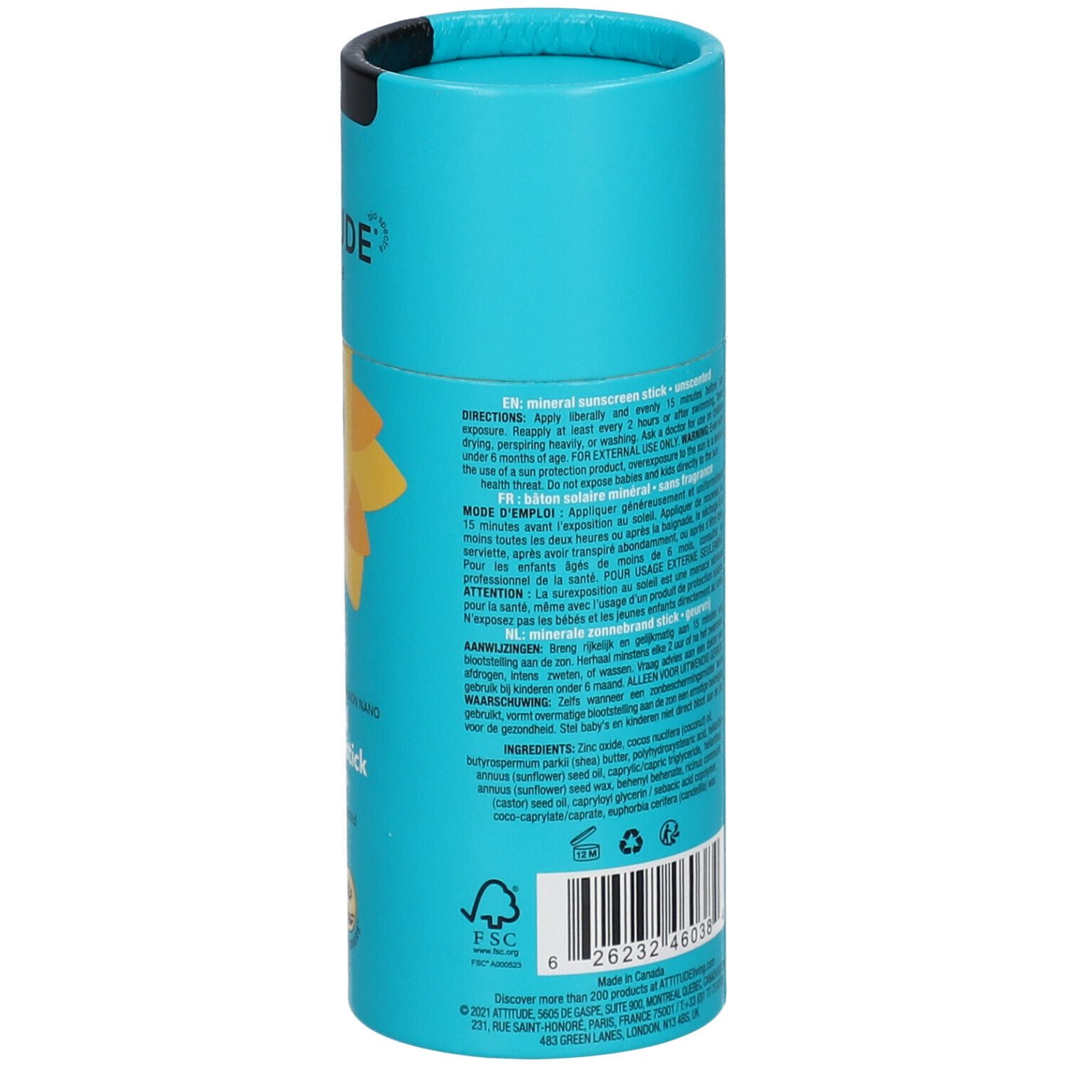 Attitude Crème Solaire Minérale Kids Stick SPF30 Sans Parfum