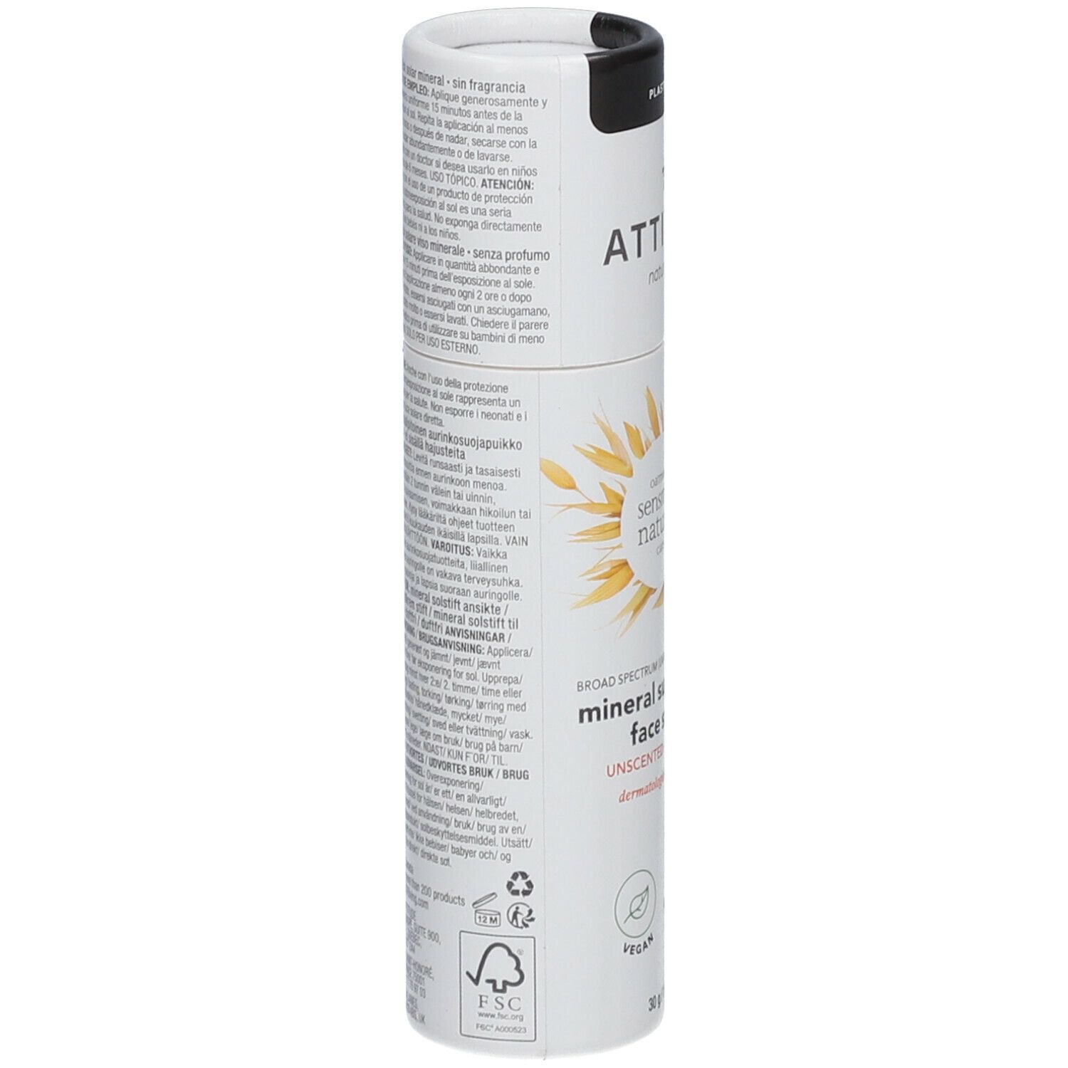 Attitude Sensitive Natural Minerale Zonnecrème Gelaat Stick SPF30 Zonder Parfum