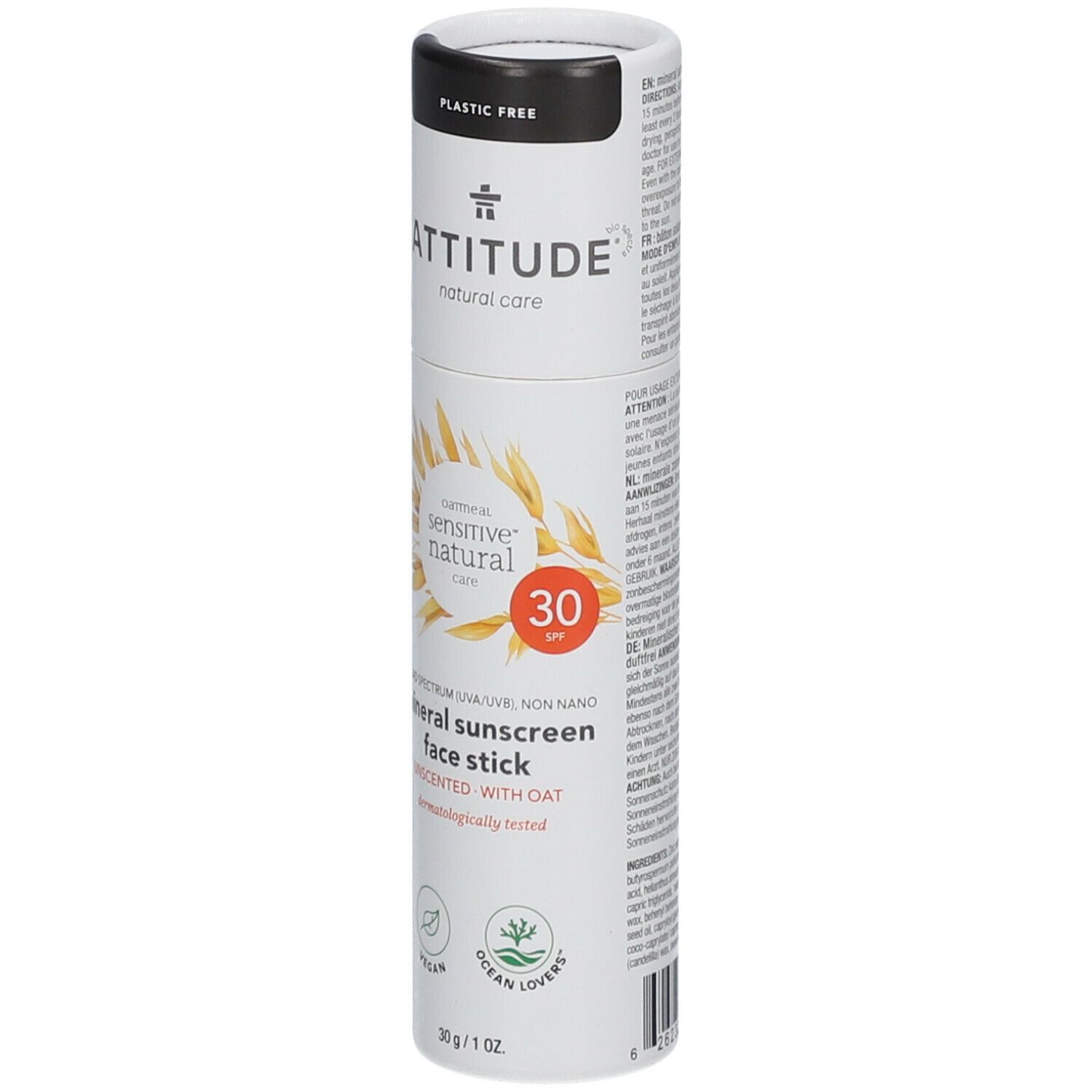 Attitude Sensitive Natural Minerale Zonnecrème Gelaat Stick SPF30 Zonder Parfum