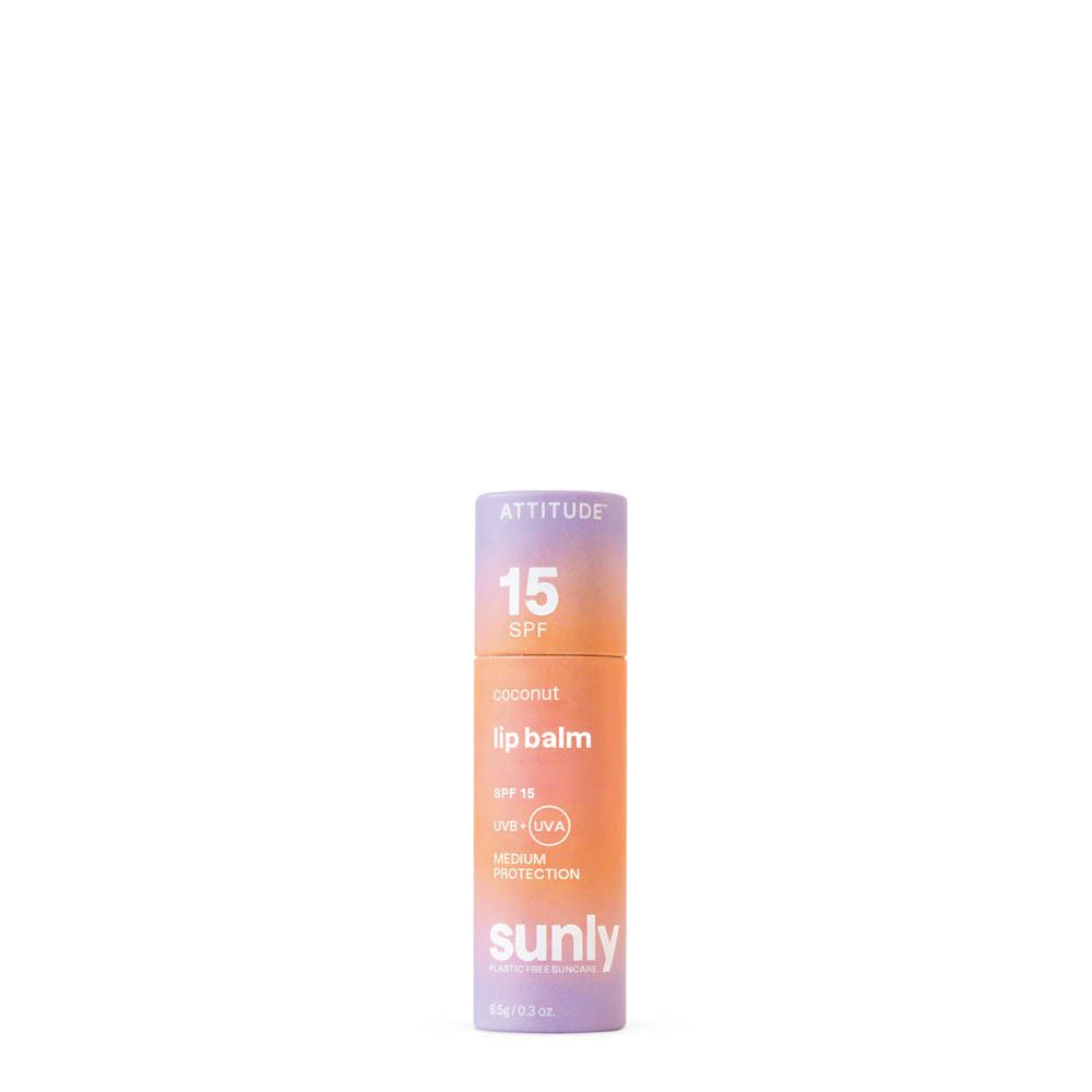 Baume à lèvres Attitude Coco SPF 15, emballage blister, vue latérale.