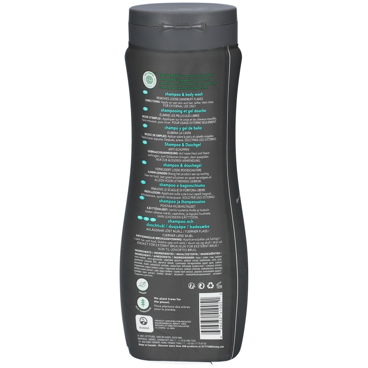 Attitude Super Leaves Men 2 en 1 Shampoing et Gel Nettoyant 473 ml shampoing