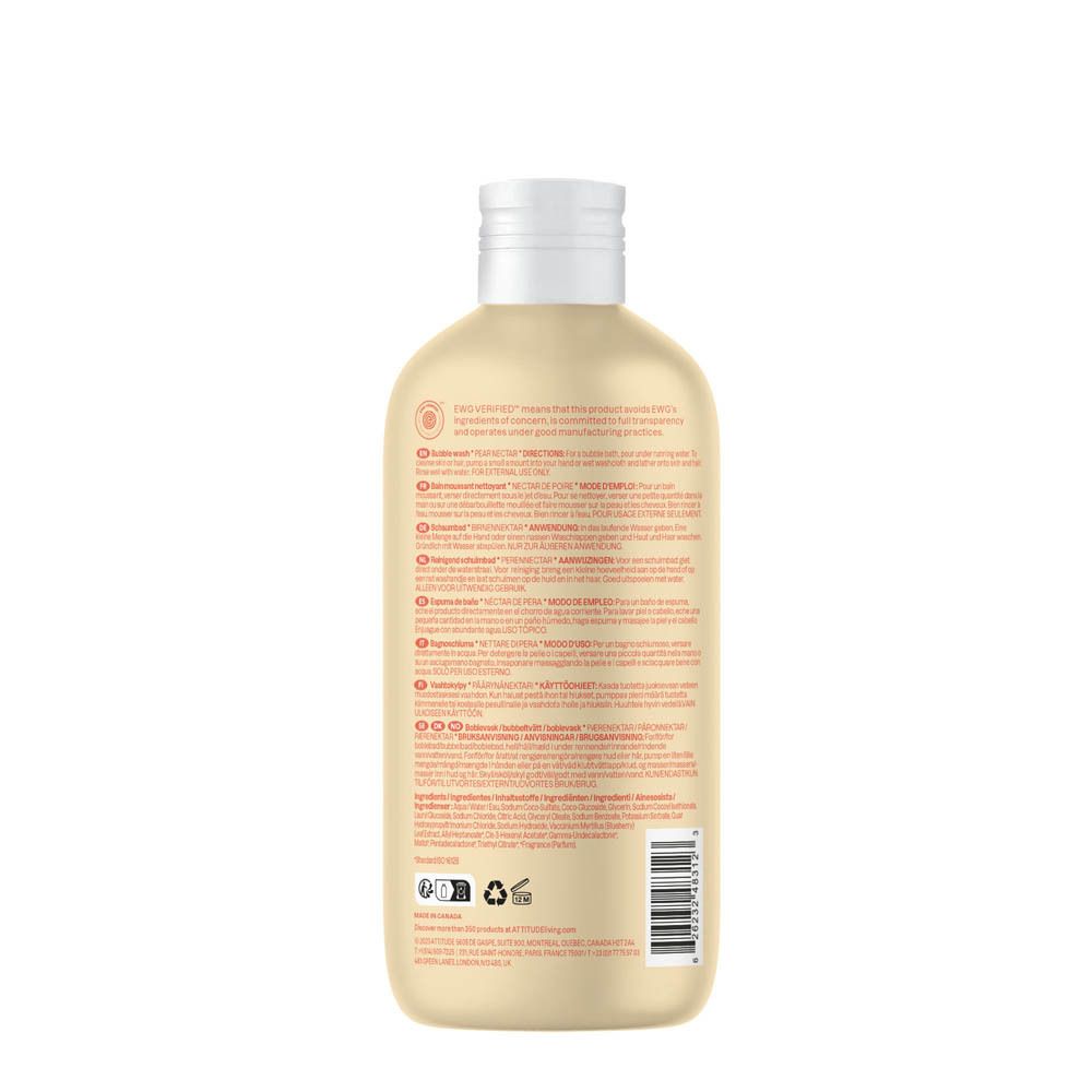 Bouteille ATTITUDE® Baby Leaves™ Bubble Wash avec motifs de singe et de lion.