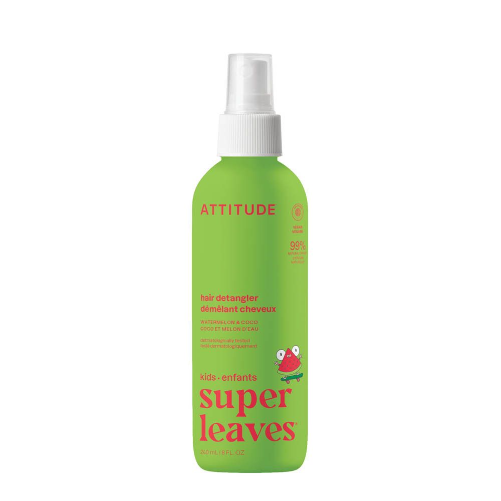 Flacon spray vert Attitude Little Leaves Démêlant Cheveux pour enfants, pastèque & coco.