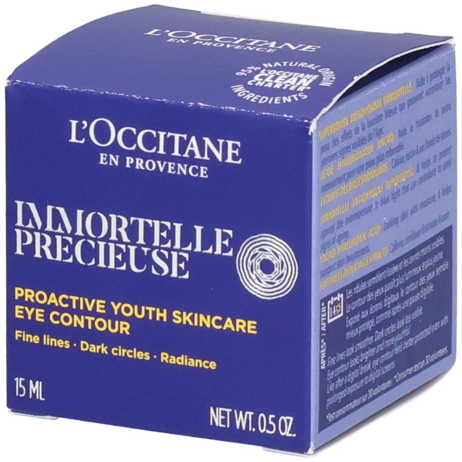 L'Occitane Immortelle Précieuse Oogcontour verpakking, 15ml, "Proactive Youth Skincare".