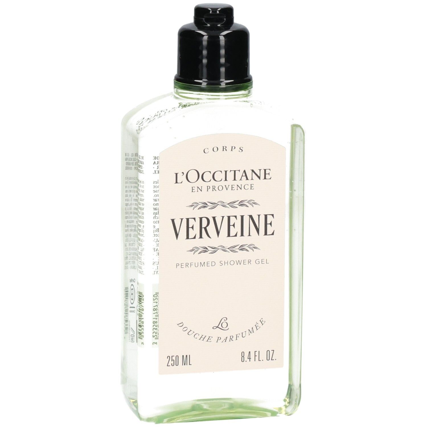 L'Occitane Verbena Douchegel in doorzichtige fles met zwarte dop. 250 ml.