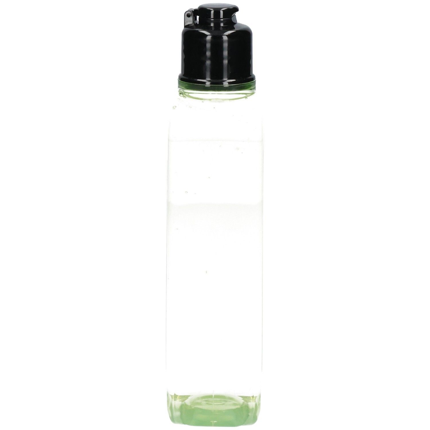 Doorzichtige fles L'Occitane Verbena Douchegel met zwarte dop, zijaanzicht.