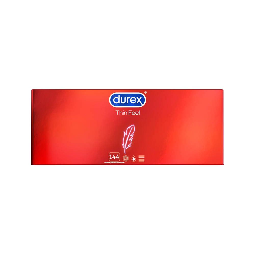 Rode doos "durex" met veersymbool. 144 condooms.
