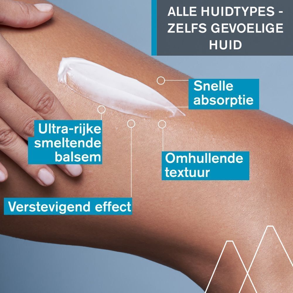 Crème aangebracht op de huid, toont snelle absorptie en smeltende textuur.