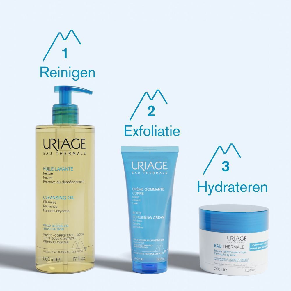 Reinigen, exfoliëren, hydrateren: Reinigingsolie, scrubcrème, balsem van URIAGE.