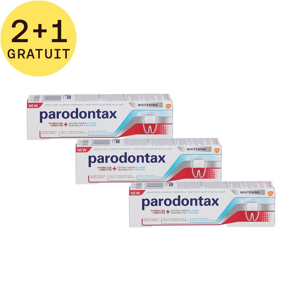 Parodontax Dentifrice Gencives + Sensibilité & Haleine Whitening 2+1 GRATUIT