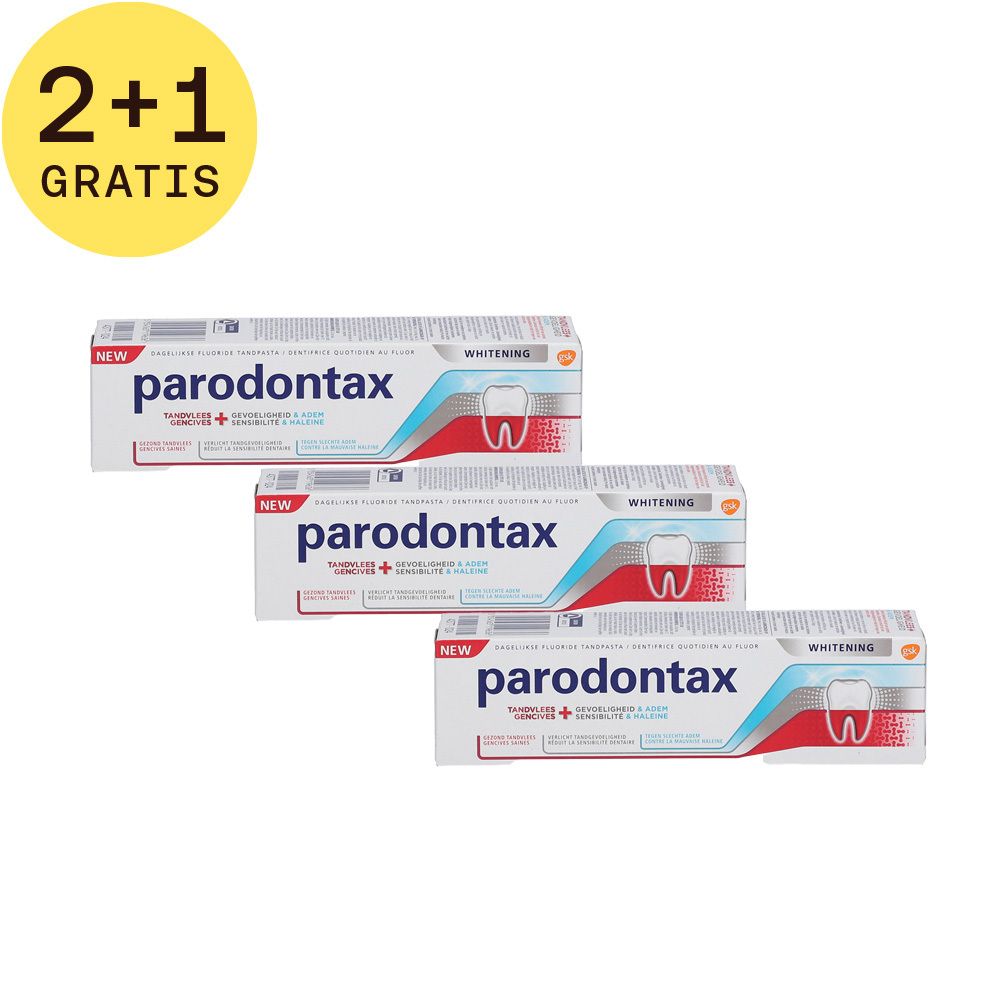 Parodontax Whitening Tandvlees + Gevoeligheid & Adem Tandpasta 2+1 GRATIS