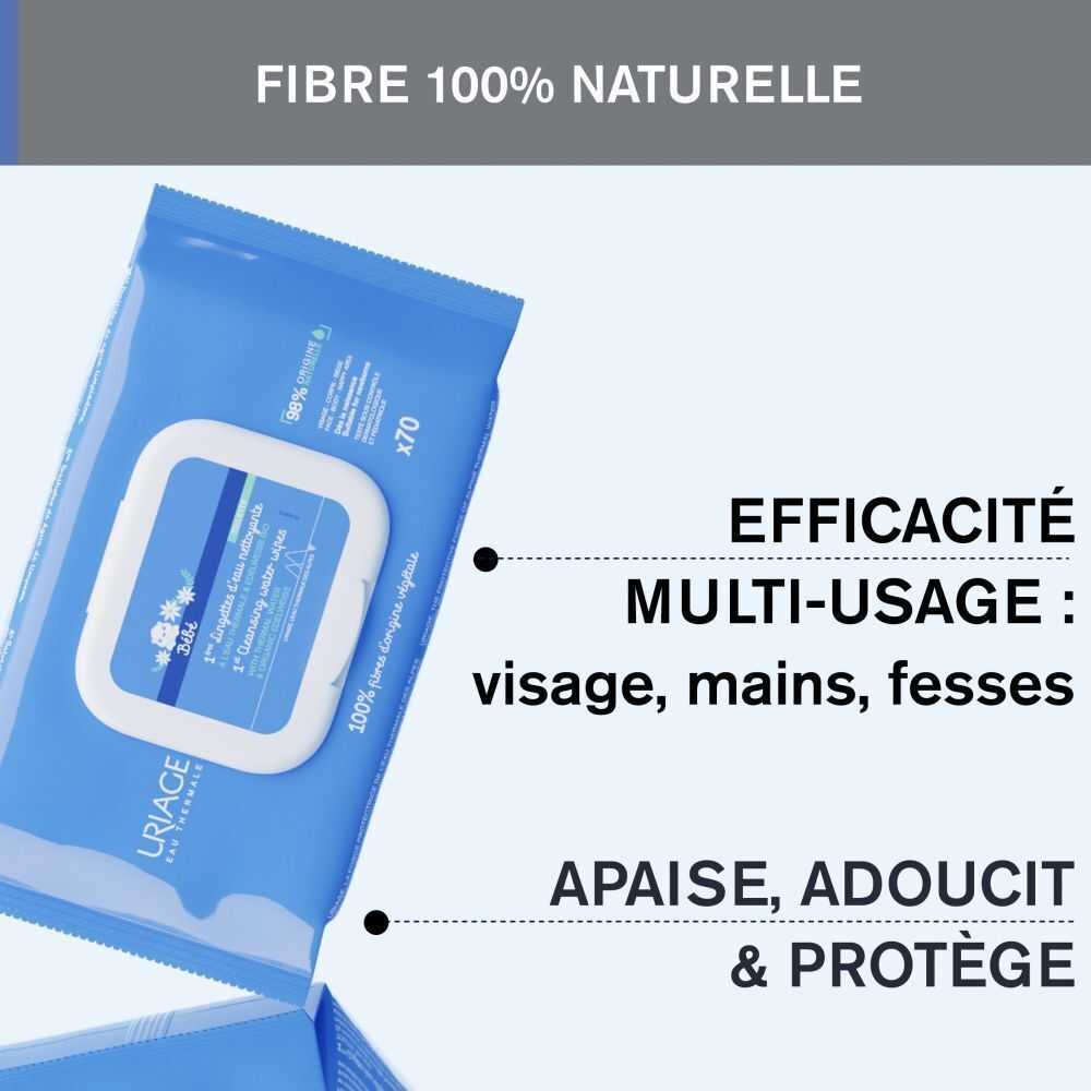 Paquet de lingettes humides, avec inscription 'Efficacité Multi-Usage'.