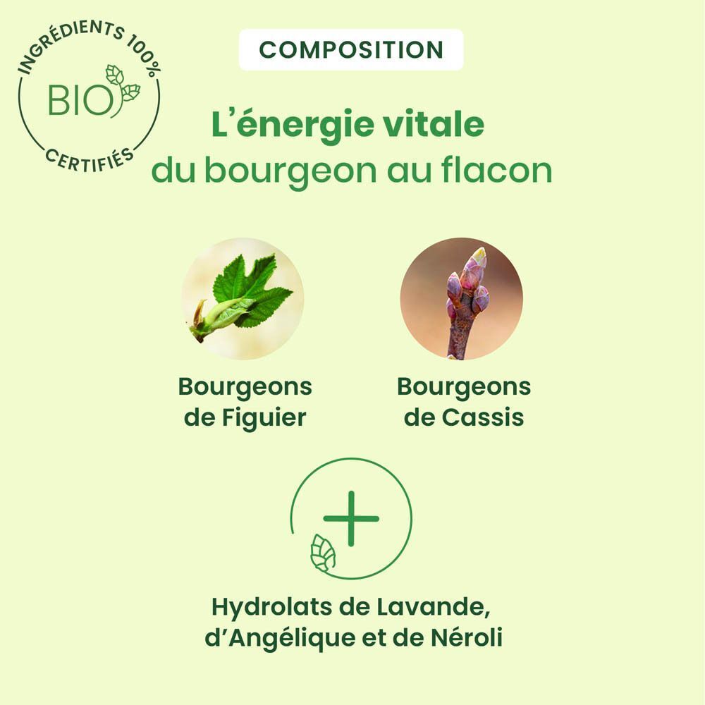 Flacon HerbalGem Calmigem Bio. Étiquette jaune avec texte et symbole Yin-Yang. Anti-stress.