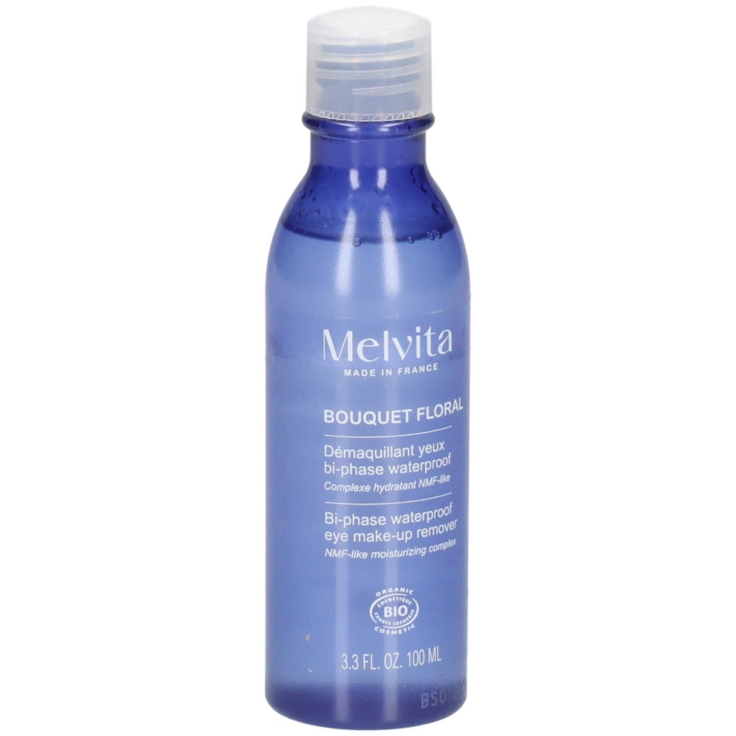 Melvita oogmake-up remover, 100 ml, blauwe fles.
