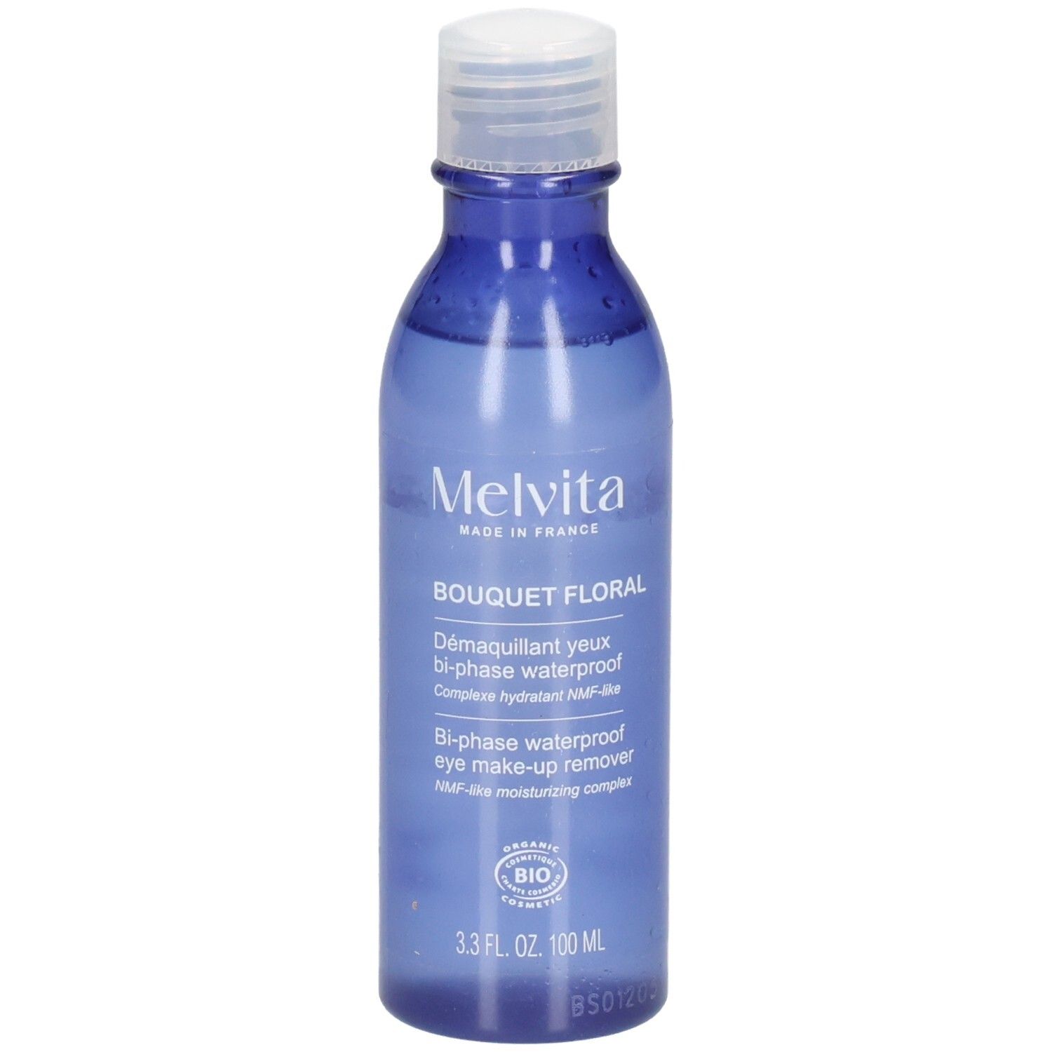 Melvita oogmake-up remover, 100 ml, blauwe fles.