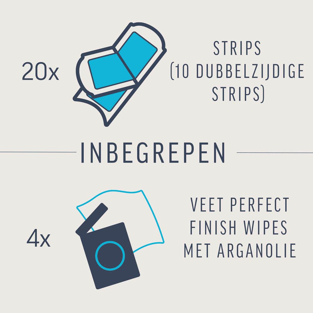 Veet Expert Waxstrips gezicht. 20 strips, 4 doekjes. Inbegrepen. Illustraties.