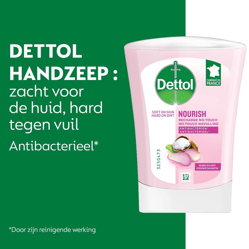 Dettol Handzeep-product met Nederlandse tekst. Toont een roze vloeibare zeep.
