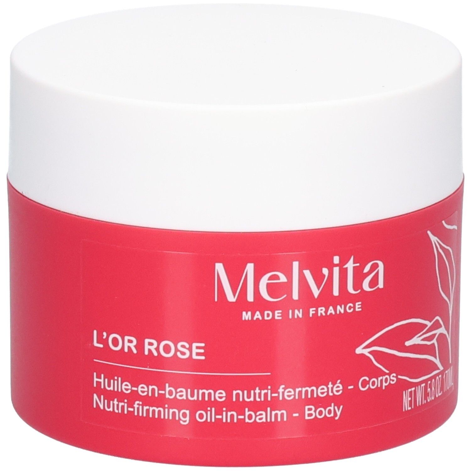 Melvita L'Or Rose Body balm in rode pot met wit deksel.