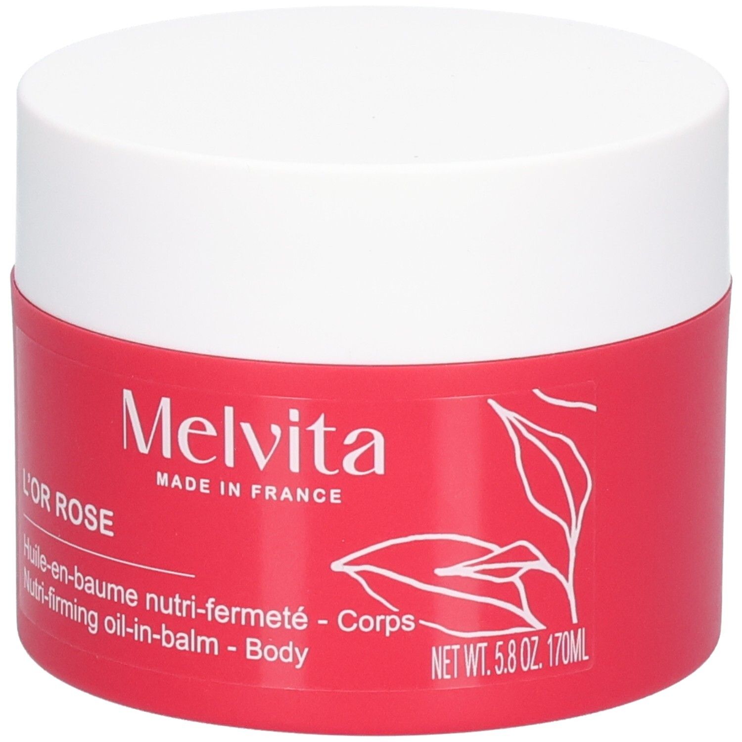 Melvita L'Or Rose Body balm in rode pot met wit deksel.