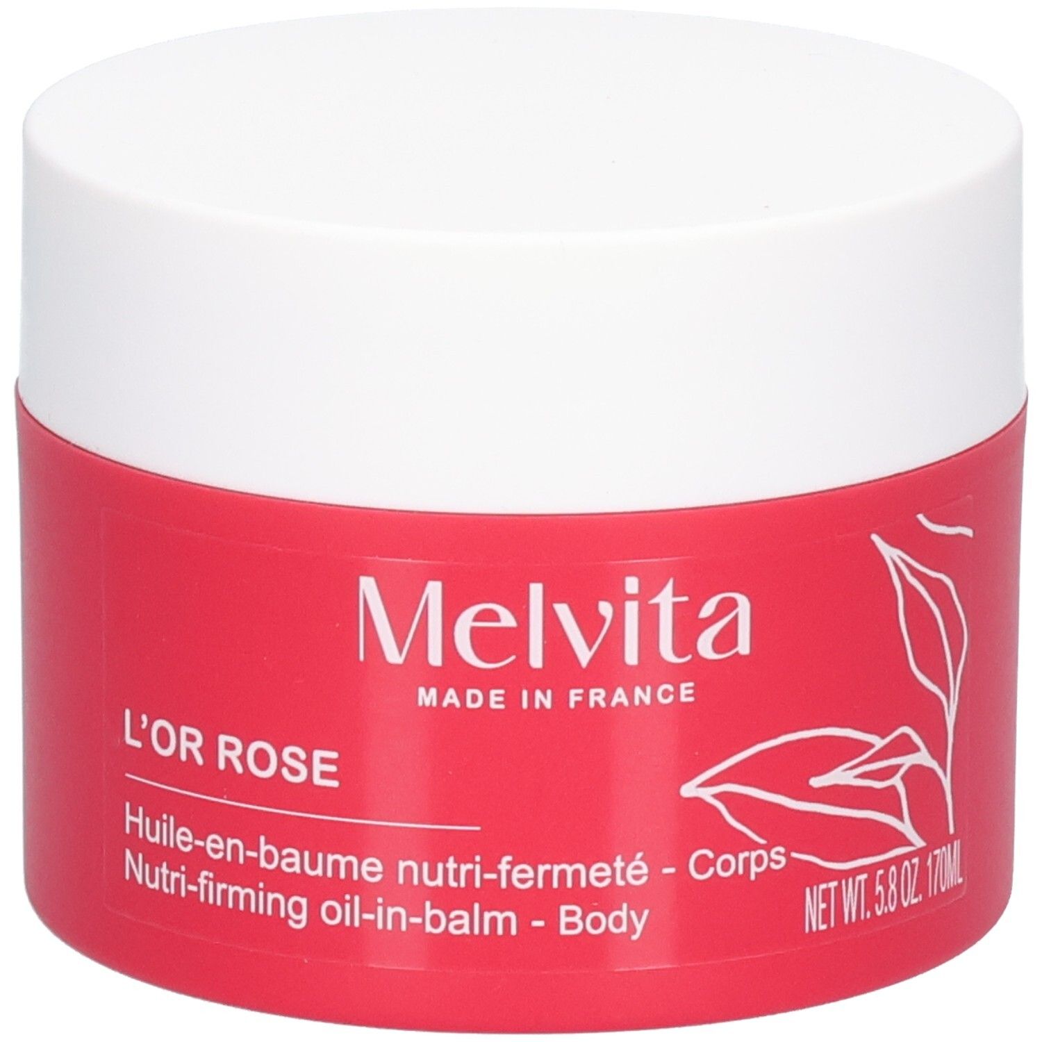 Melvita L'Or Rose Body balm in rode pot met wit deksel.