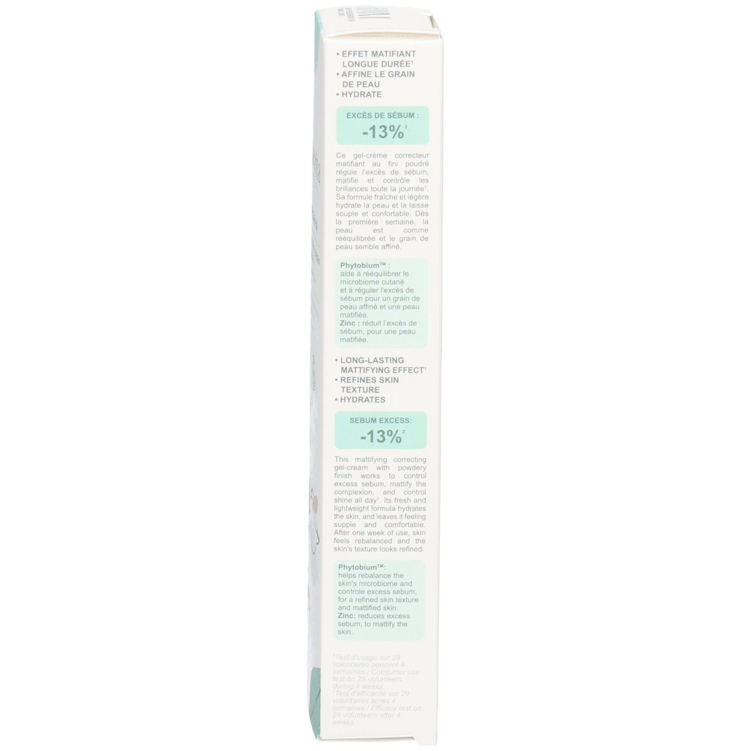 Côté de l'emballage Melvita NECTAR PUR avec avantages produit et ingrédients.