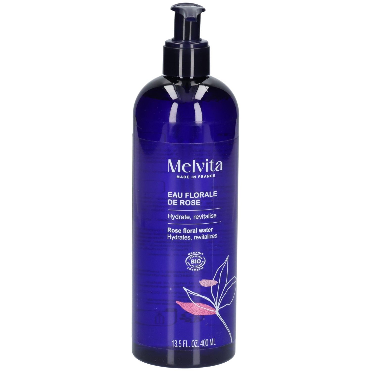 Melvita Eau Florale de Rose, 400 ml, flacon pompe.