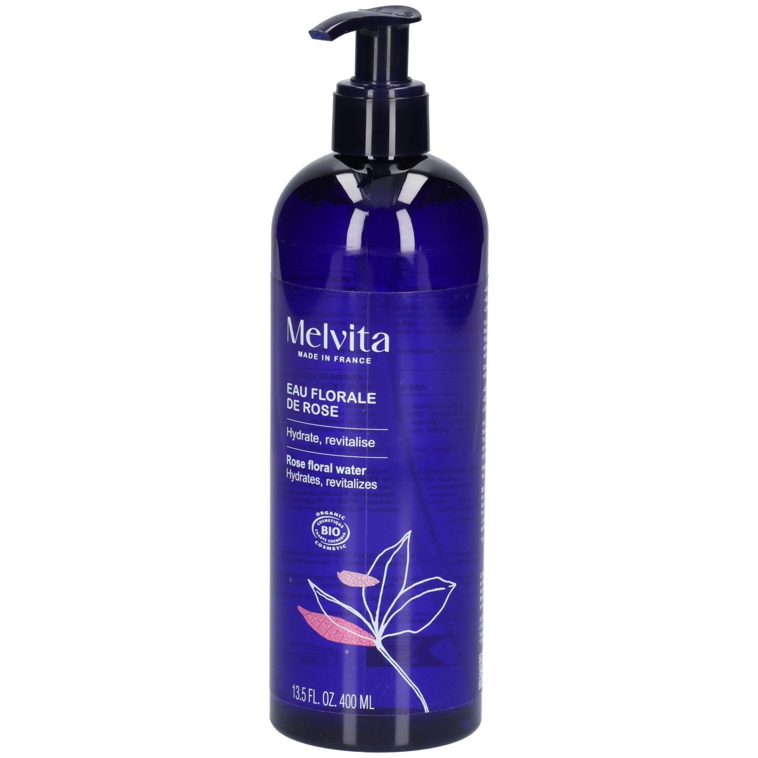 Melvita Eau Florale de Rose, 400 ml, flacon pompe.