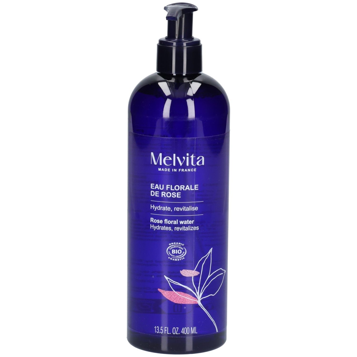 Melvita Eau Florale de Rose, 400 ml, flacon pompe.