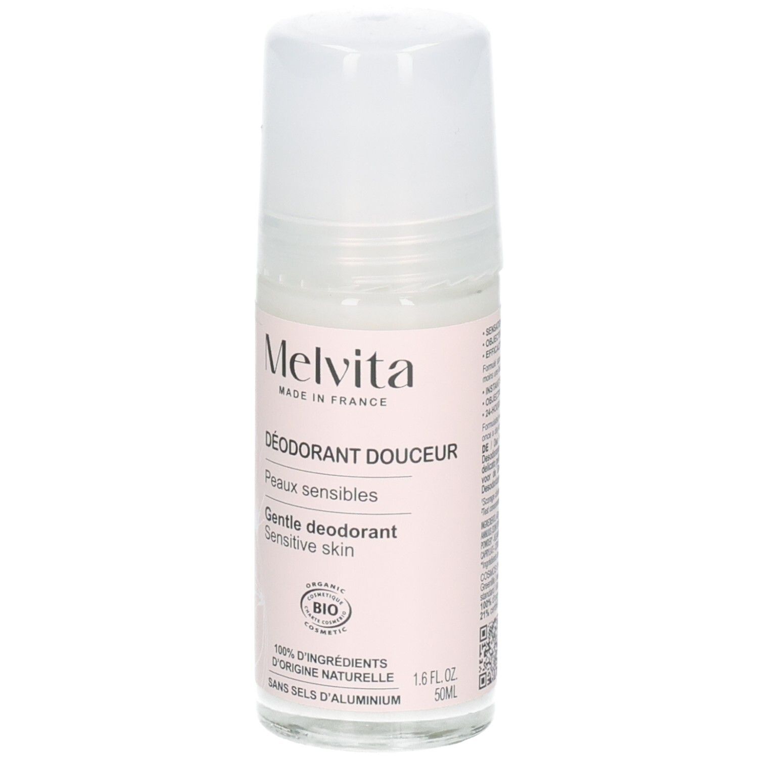 Melvita Roll-on Deodorant Gevoelige Huid 50 ml, BIO, 100% natuurlijke ingrediënten.