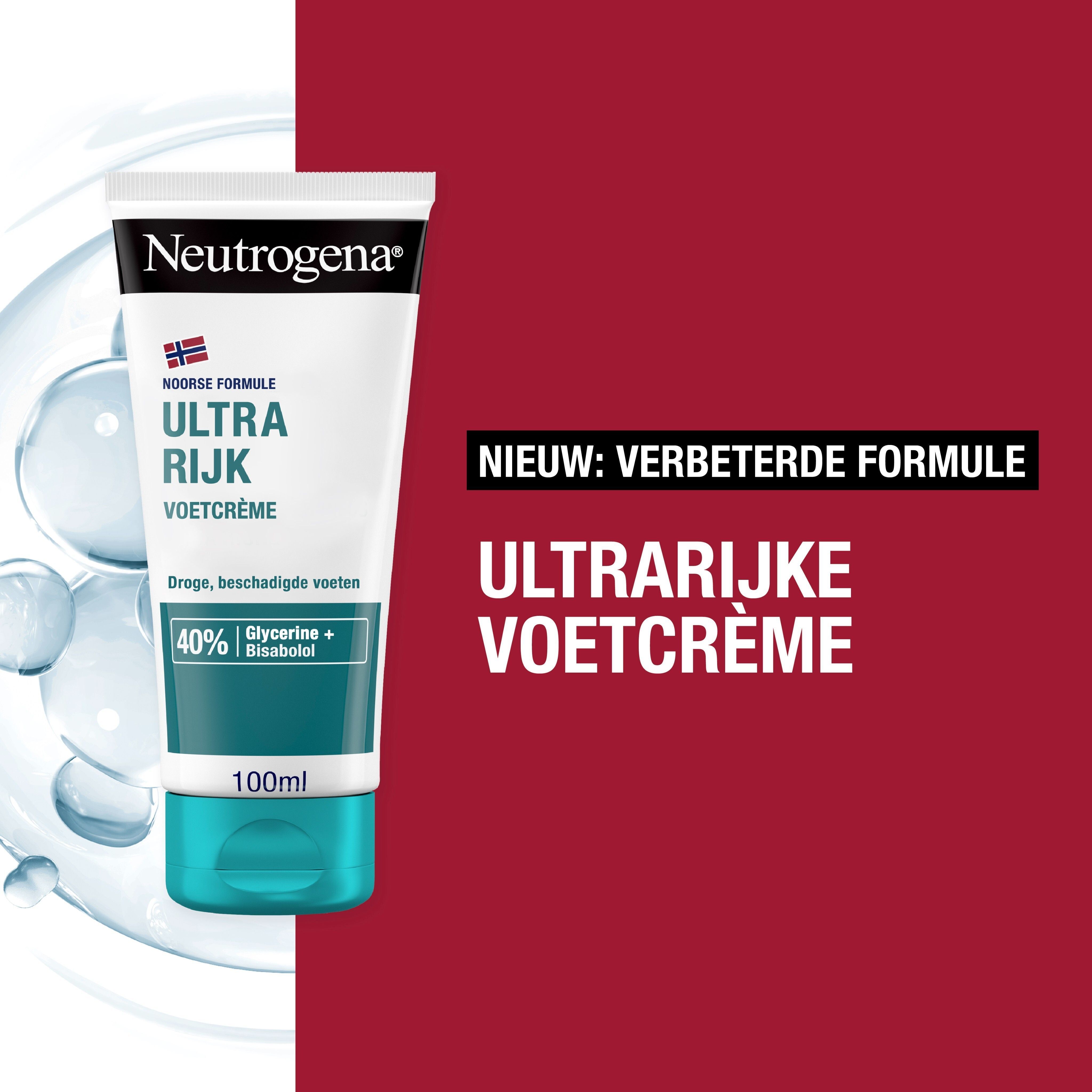 Twee tubes voetcrème. Links: ouder design. Rechts: nieuw design. Tekst: Ultra Rijk, Voetcrème. Nieuwe formule en verpakking.