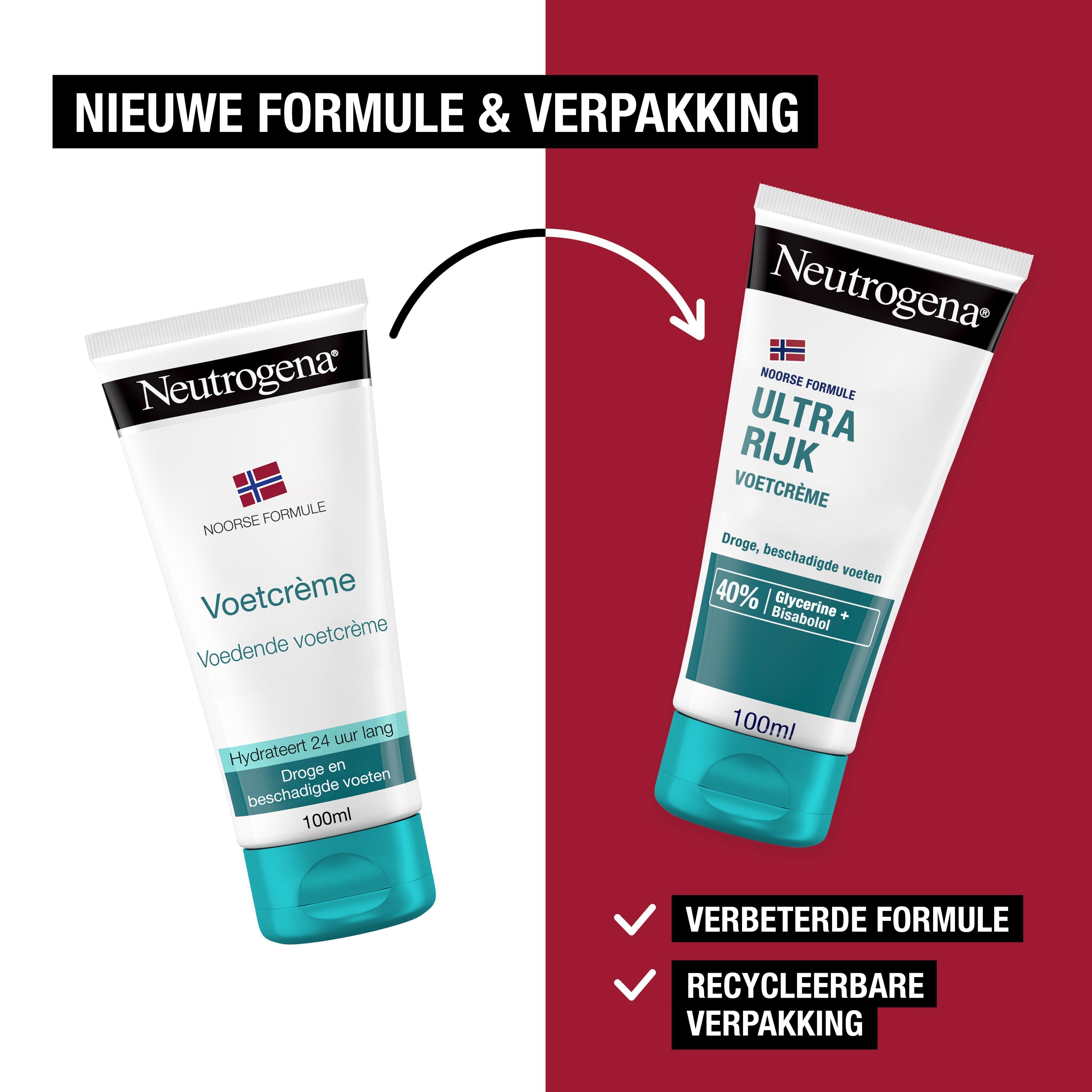 Neutrogena® Noorse Formule Ultra Rijke Voetcrème, 100ml, met Noorse vlag.