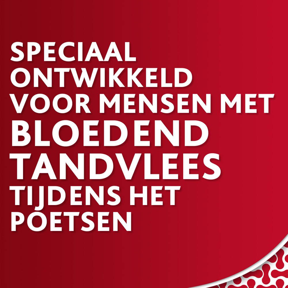 Tekst: SPECIAAL ONTWIKKELD VOOR MENSEN MET BLOEDEND TANDVLEES TIJDENS HET POETSEN.