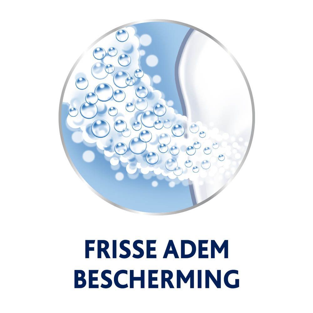 Tandmodel met bellen. Tekst: Frisse adem bescherming.