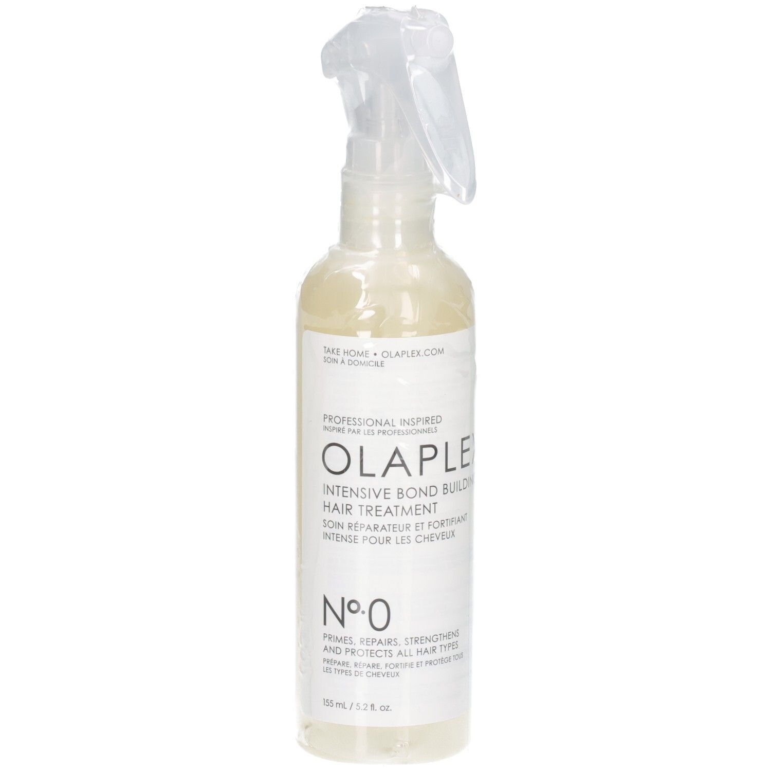 Olaplex Nº.0 Haarbehandeling in doorzichtige spuitfles met wit etiket.