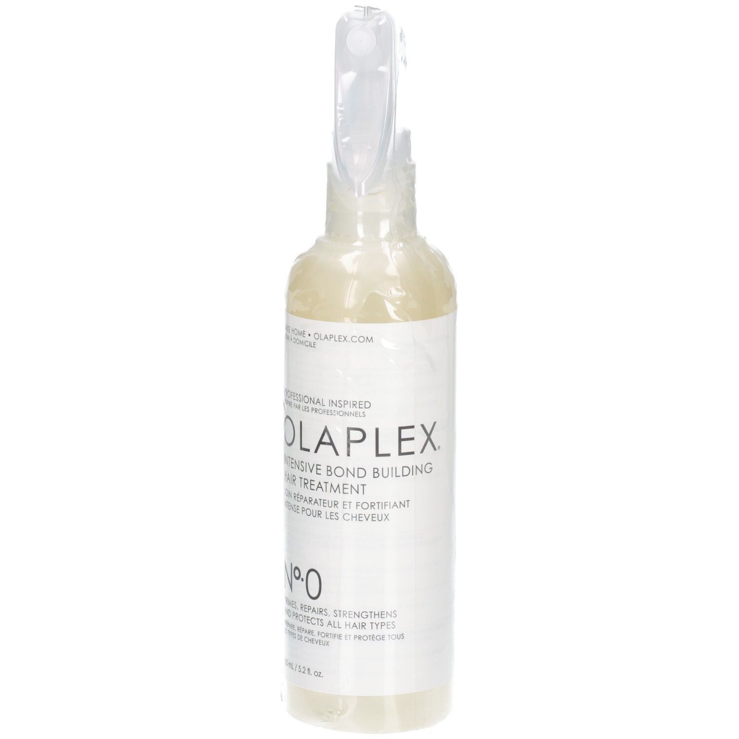 Olaplex Nº.0 Haarbehandeling in doorzichtige spuitfles, vooraanzicht.