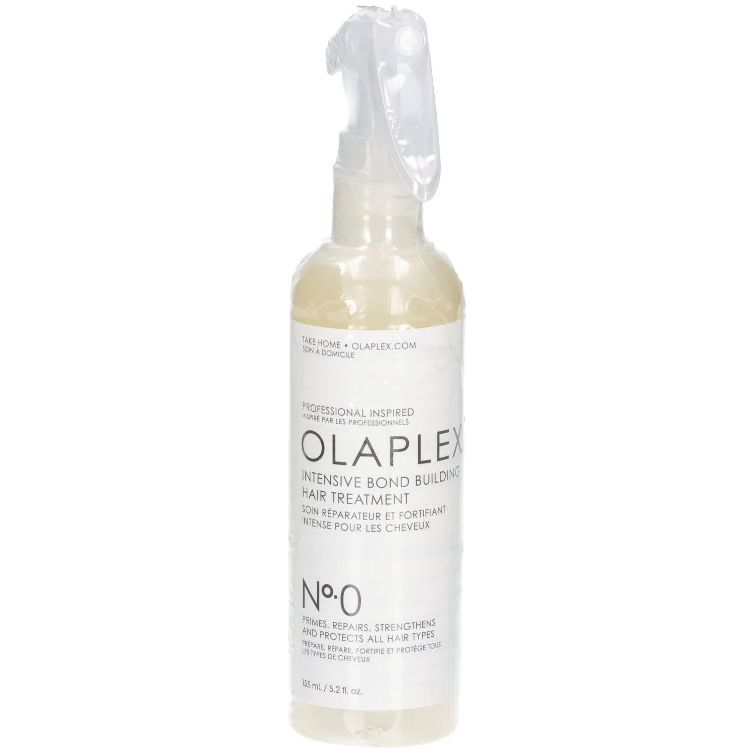 Olaplex Nº.0 intensieve haarbehandeling in spuitfles, close-up.