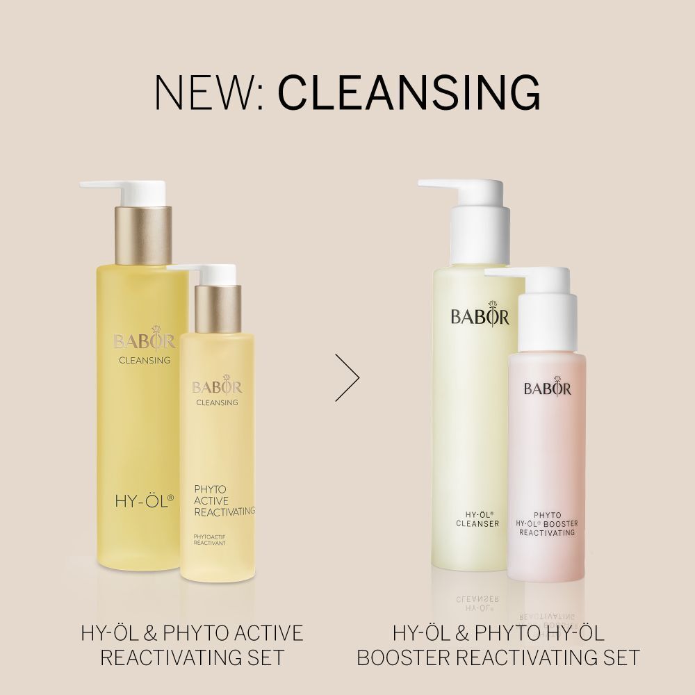 Ensemble de produits avec deux flacons et deux flacons pompe. Contient HY-OL Cleanser et Phyto HY-OL Booster Reactivating.