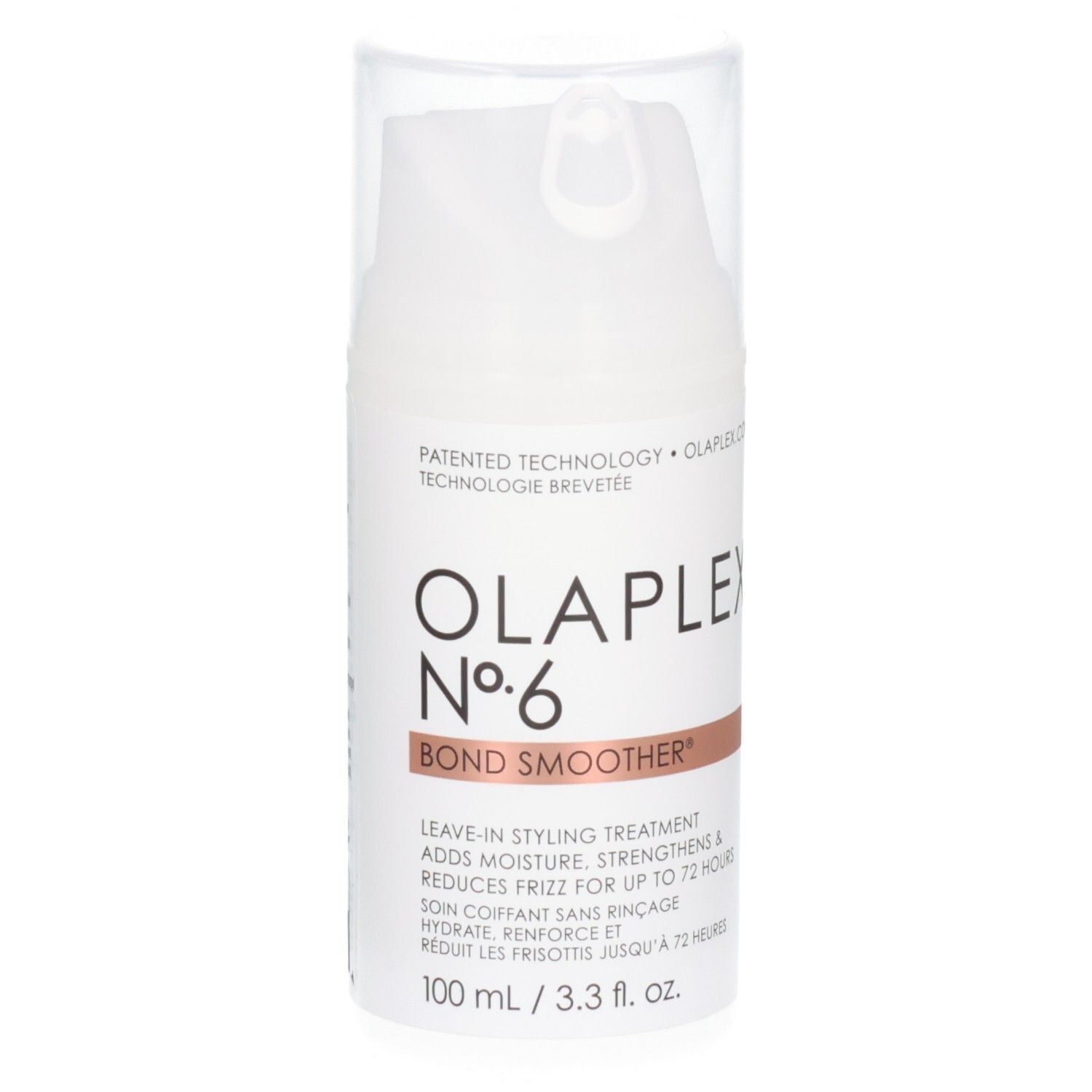 Flacon Olaplex N°6 Bond Smoother, soin coiffant sans rinçage, avec pompe.