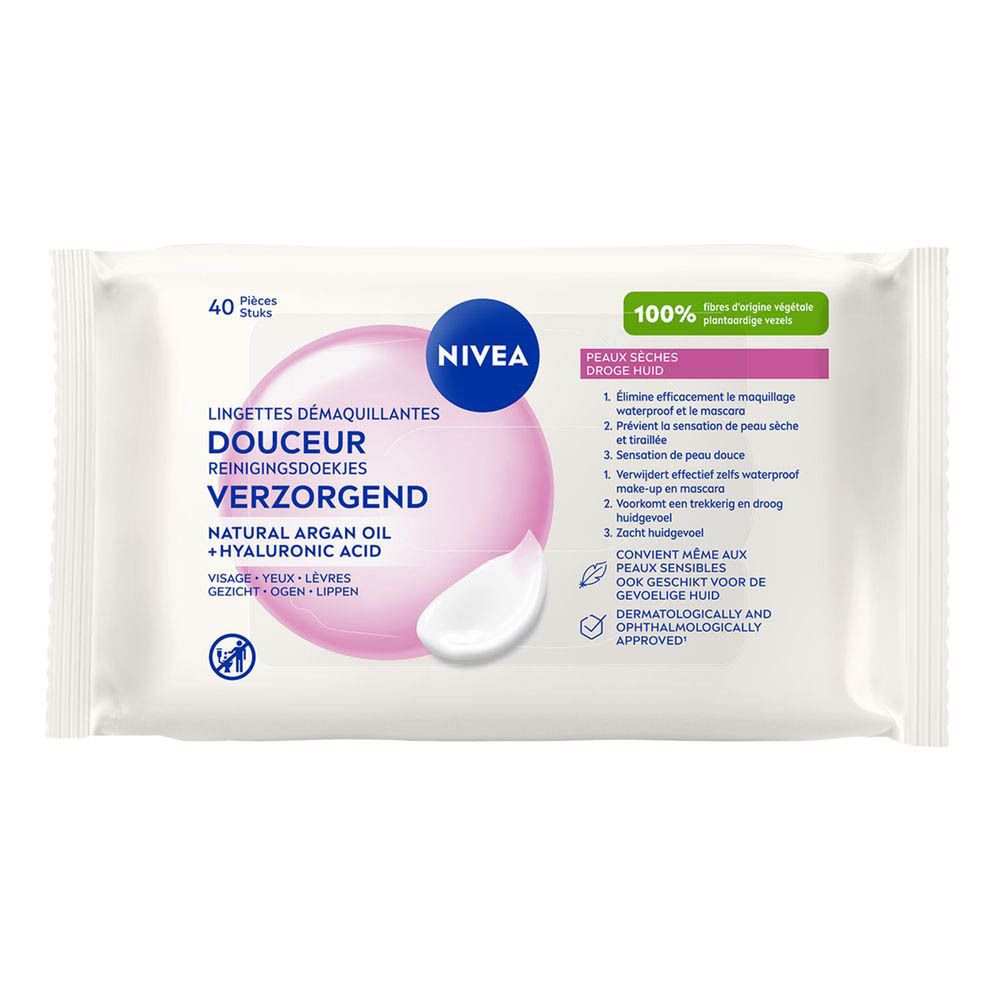 Nivea Douceur reinigingsdoekjes 3-in-1, 40 stuks.