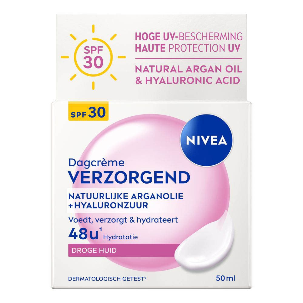 Pot Nivea crème de jour SPF 30, huile d'argan + acide hyaluronique.