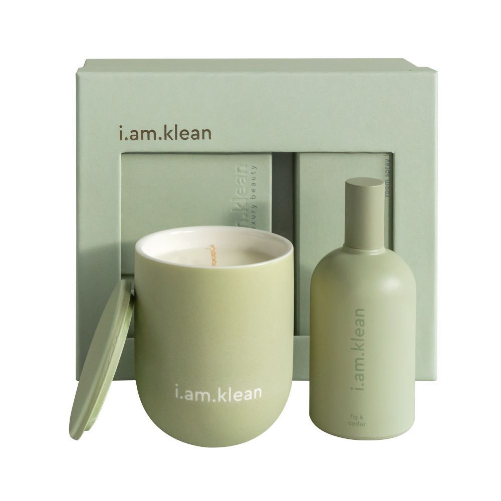 Bougie et spray d'ambiance i.am.klean. Vert. Bougie avec couvercle.